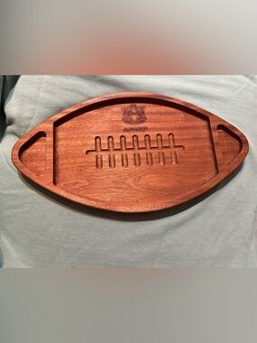 Auburn Football-Shaped Wooden Serving Tray - Warm Cherry